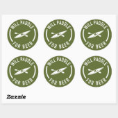 Sticker Rond Will Paddle for Beer (Feuille)