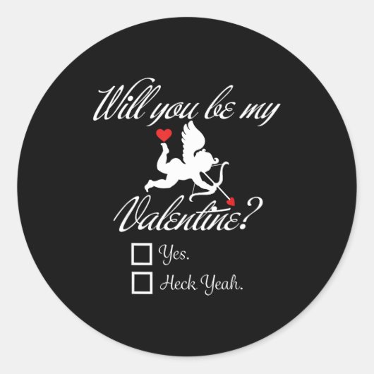 Sticker Rond Will You Be My Valentine Funny Heart Cud V-day  (Devant)