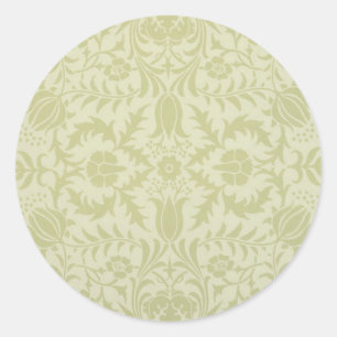 Sticker Rond William Morris Borage damassé vert doux vintage