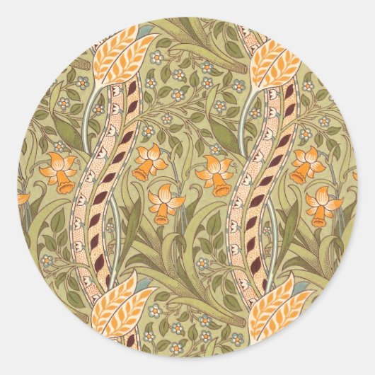 Sticker Rond William Morris Daffodil Garden Flower Classic Bota (Devant)