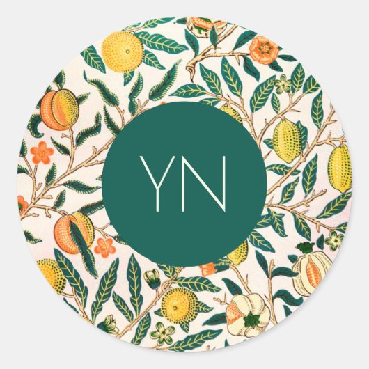 STICKER ROND WILLIAM MORRIS ENVELOPE SEAL "POMEGRANATES JAUNES" (Devant)