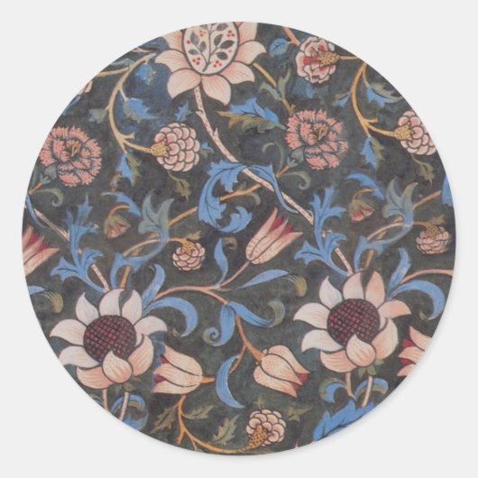 Sticker Rond William Morris Evenlode Textile Floral Art (Devant)