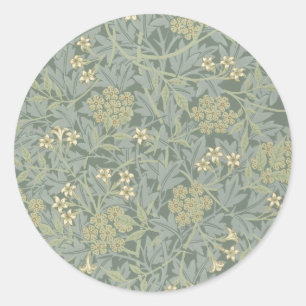 Sticker Rond William Morris Jasmine Bleu Vert Art Botanique