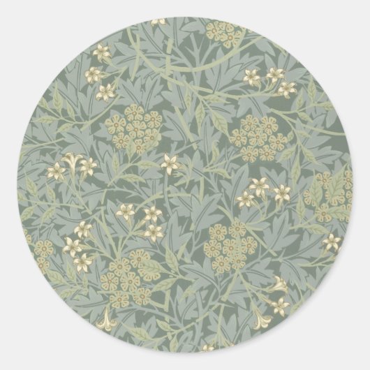 Sticker Rond William Morris Jasmine Bleu Vert Art Botanique (Devant)