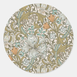 Sticker Rond William Morris Lys doré bleu classique