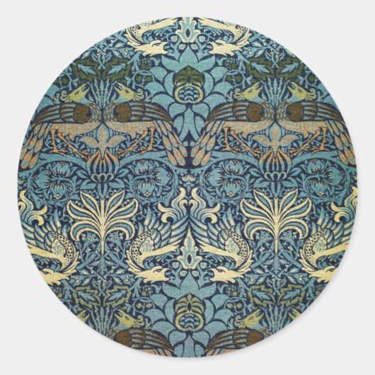Sticker Rond William Morris Peacock and Dragon Woven Design (Devant)