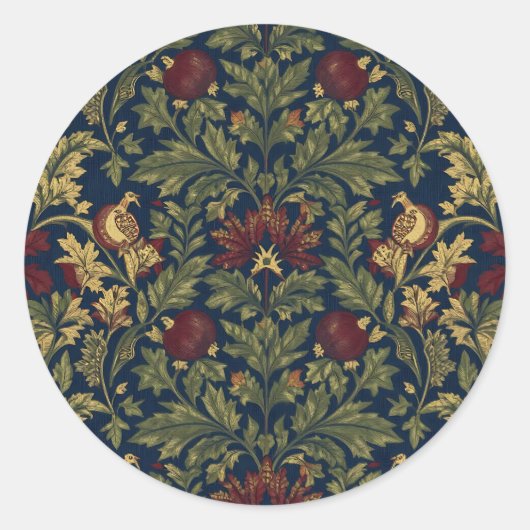 Sticker Rond William Morris Pomegranate Floral Navy Pattern (Devant)