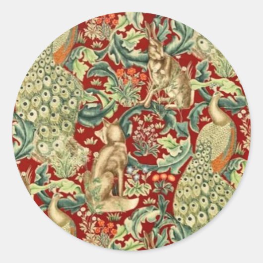 Sticker Rond William Morris Red Motif Forest (Devant)