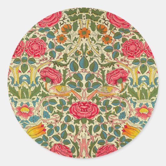 Sticker Rond William Morris Rose Floral Chintz rose (Devant)