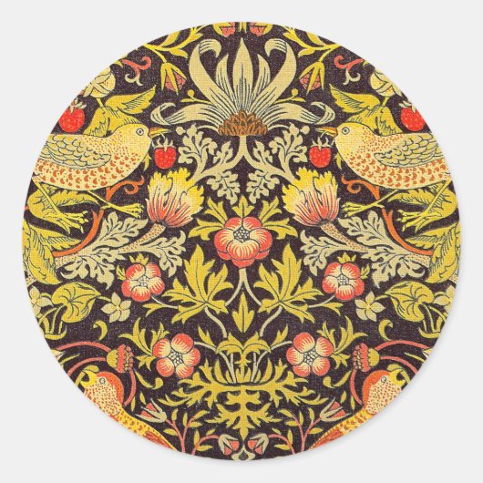 Sticker Rond William Morris Strawberry Thief Motif (Devant)