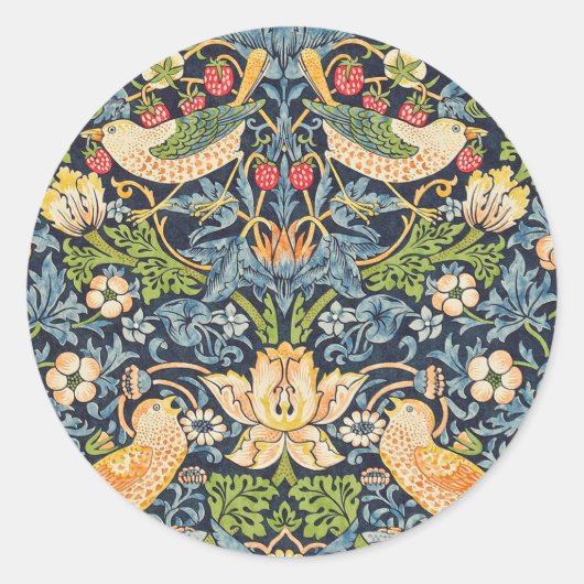 Sticker Rond William Morris Strawberry Thief Motif floral (Devant)