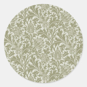 Sticker Rond William Morris Thistle Sage Green Motif