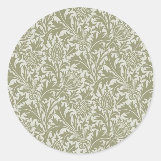 Sticker Rond William Morris Thistle Sage Green Motif (Devant)