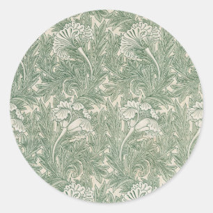 Sticker Rond William Morris tulip fond textile vert