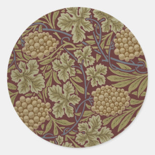 Sticker Rond William Morris Vine Grappe Rouge Vert Art