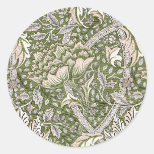 Sticker Rond : William Morris Windrush Motif Vert : Vintage