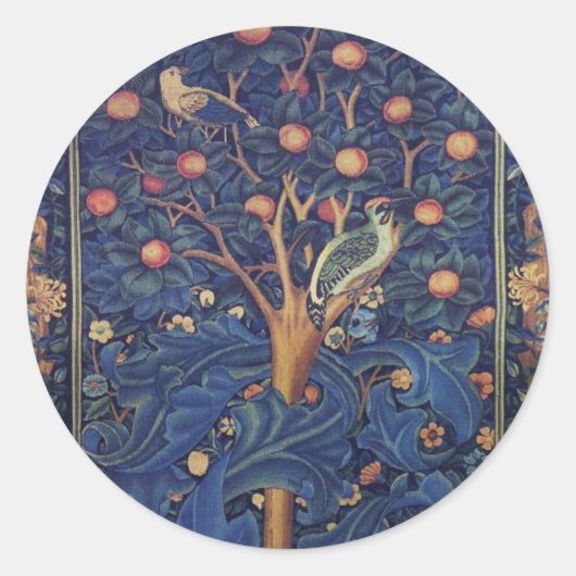 Sticker Rond William Morris Woodpecker Tapestry Arts & Artisana (Devant)