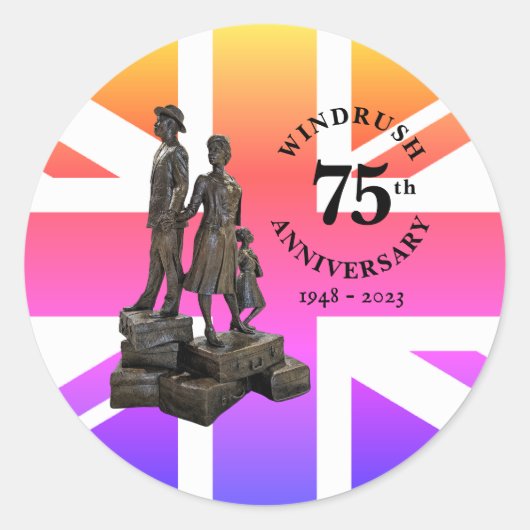 Sticker Rond Windrush 75e anniversaire Statue Union Jack (Devant)