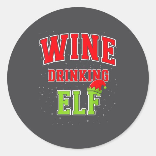 Sticker Rond Wine Drinking Elf Christmas Family Matching Group  (Devant)