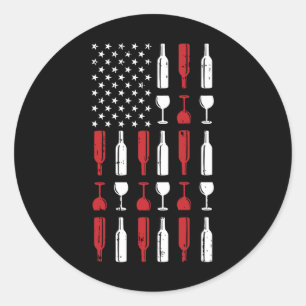 Sticker Rond Wine Gl 4 juillet Vintage Drapeau américain Patrio