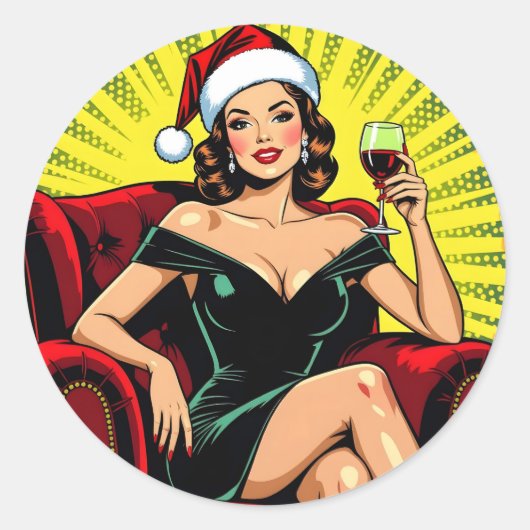 Sticker Rond Wine Humor Retro Pop Art Christmas (Devant)