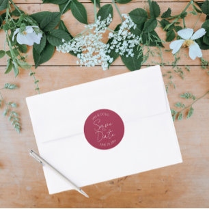 Sticker Rond Wine Red Styliszed Wedding Enregistrer la date