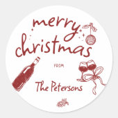 Sticker Rond Wine Tasting Holiday Christmas Party Hand-Drawn (Devant)