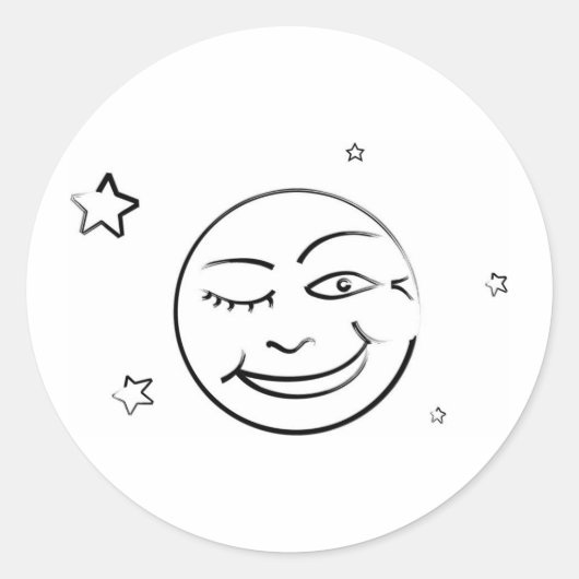 Sticker Rond Winking Brushstroke Moon and Stars (Devant)