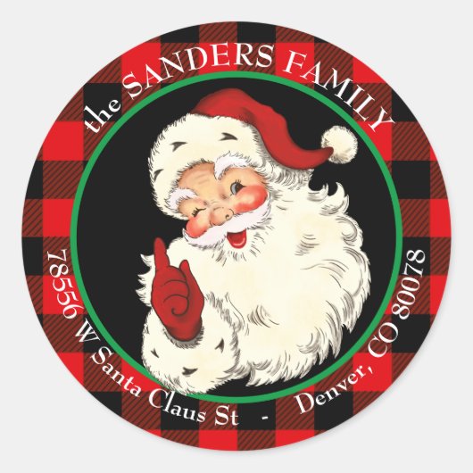 Sticker Rond Winking Classic Santa Claus Buffalo Cadre Plaid (Devant)