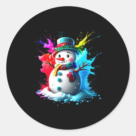 Sticker Rond Winter And Snow Christmas A Coloured Snowman  (Devant)