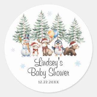 Sticker Rond Winter Animal Baby Shower