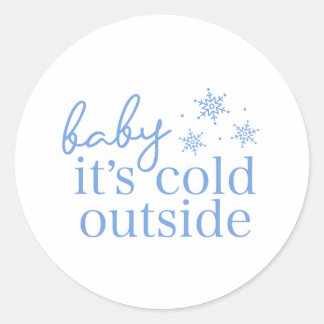 Sticker Rond Winter Baby Shower Blue Baby It's Cold Outside
