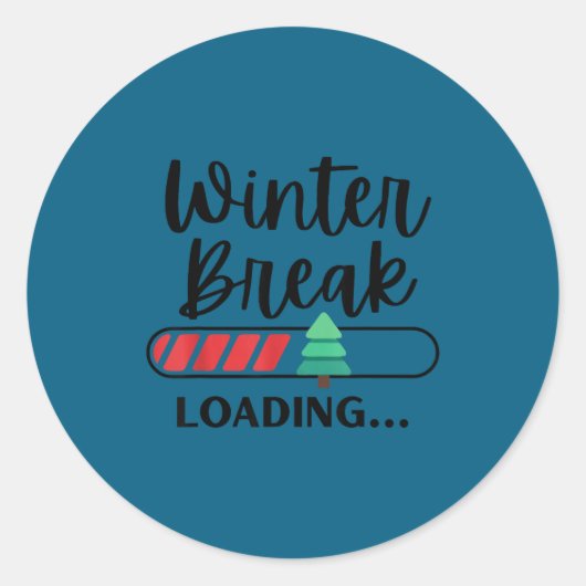 Sticker Rond Winter Break Loading Funny Christmas Holiday Quote (Devant)