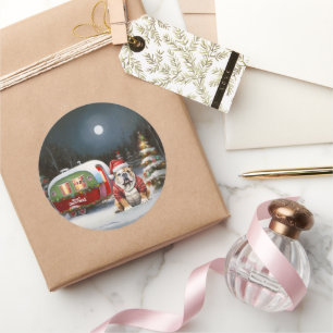 Sticker Rond Winter Bulldog Caravan Christmas Adventure