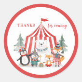 Sticker Rond Winter Circus Animals Thank You  (Devant)