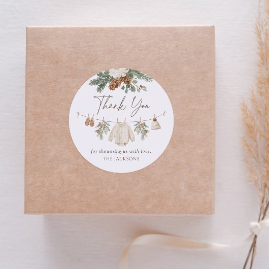 Sticker Rond Winter Clothesline Baby Shower
