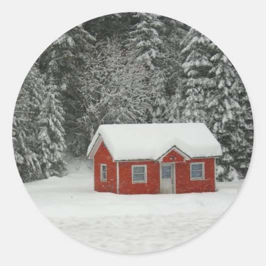 Sticker Rond Winter cottage (Devant)