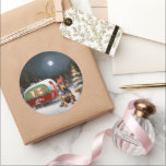 Sticker Rond Winter Doberman Caravan Christmas Adventure<br><div class="desc">Laissez-vous tenter par la magie d'une nuit d'hiver enneigée alors qu'une caravane glisse gracieusement à travers le paysage illuminé par la lune. La beauté sereine de la neige scintillante et l'éclat enchanteur de la lune créent une scène captivante, promettant une aventure de Noël inoubliable remplie de chaleur, de joie et...</div>