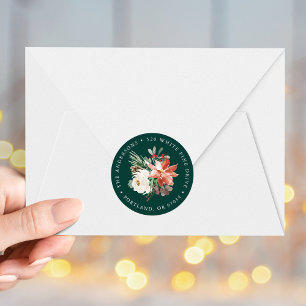 Sticker Rond Winter Floral Green Holiday Retour Adresse Étiquet