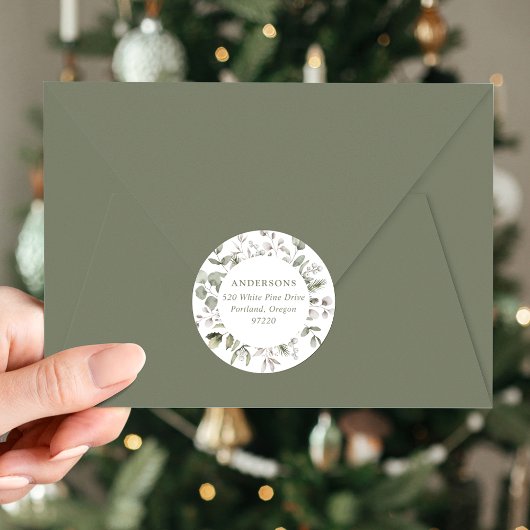 Sticker Rond Winter Foliing and Snowberries Adresse de retour