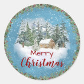 Sticker Rond Winter Forest Rustic Cabin Merry Christmas (Devant)