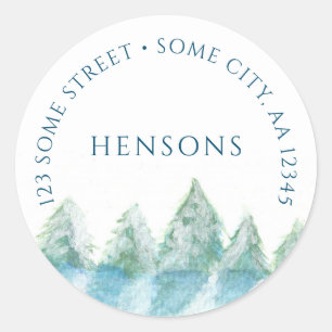 Sticker Rond Winter Forest Watercolor Noël Holiday