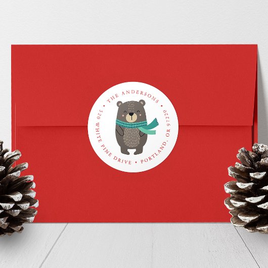 Sticker Rond Winter Friends Bear Holiday Return Adresse
