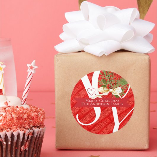 Sticker Rond Winter Greens Red Joy Noël Holiday (Fête)