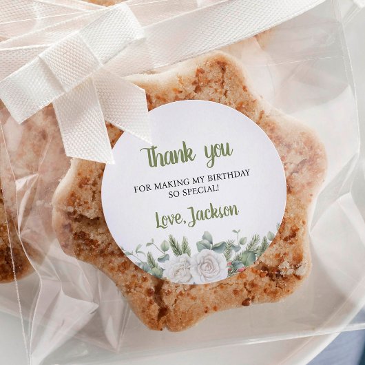 Sticker Rond Winter Onederland Anniversaire Merci de fête Mots 