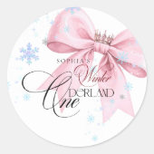Sticker Rond Winter ONEderland Pink Bow 1st Birthday Party (Devant)