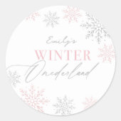 Sticker Rond Winter Onederland Silver Pink Parties scintillant (Devant)