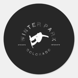 Sticker Rond Winter Park Colorado Graphisme Vintage Snowboard T