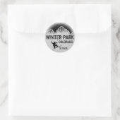 Sticker Rond Winter Park Colorado noir snowboard art autocollan (Sac)