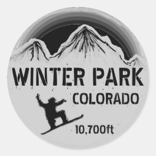 Sticker Rond Winter Park Colorado noir snowboard art autocollan